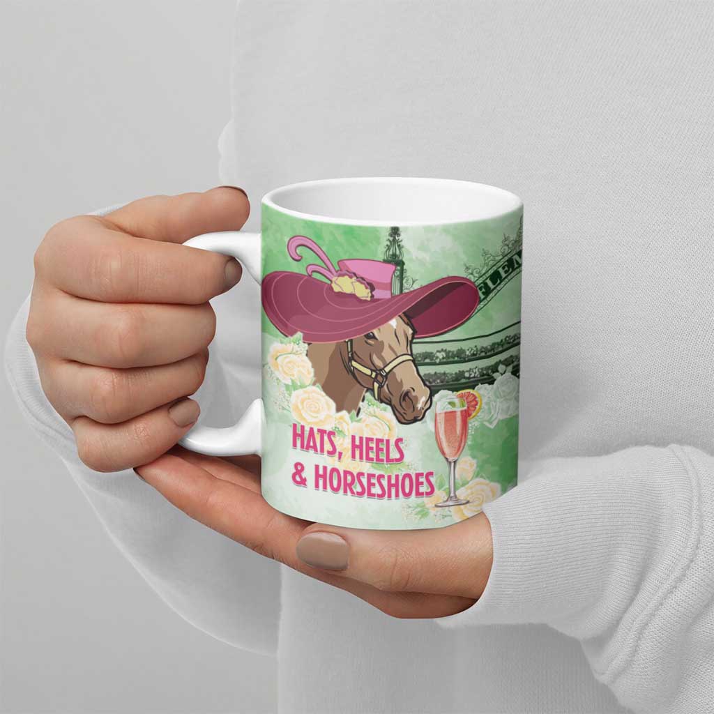 Australia Cup Melbourne Horse Racing Ceramic Mug Hats Heels & Horseshoes Yellow Roses - Aussie Hoodie
