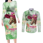 Australia Cup Melbourne Horse Racing Couples Matching Long Sleeve Bodycon Dress and Long Sleeve Button Shirt Hats Heels & Horseshoes Yellow Roses - Aussie Hoodie