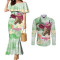 Australia Cup Melbourne Horse Racing Couples Matching Mermaid Dress and Long Sleeve Button Shirt Hats Heels & Horseshoes Yellow Roses - Aussie Hoodie