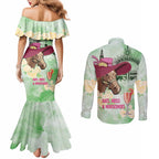 Australia Cup Melbourne Horse Racing Couples Matching Mermaid Dress and Long Sleeve Button Shirt Hats Heels & Horseshoes Yellow Roses - Aussie Hoodie