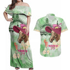 Australia Cup Melbourne Horse Racing Couples Matching Off Shoulder Maxi Dress and Hawaiian Shirt Hats Heels & Horseshoes Yellow Roses - Aussie Hoodie