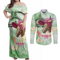 Australia Cup Melbourne Horse Racing Couples Matching Off Shoulder Maxi Dress and Long Sleeve Button Shirt Hats Heels & Horseshoes Yellow Roses - Aussie Hoodie