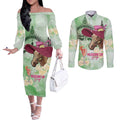 Australia Cup Melbourne Horse Racing Couples Matching Off The Shoulder Long Sleeve Dress and Long Sleeve Button Shirt Hats Heels & Horseshoes Yellow Roses - Aussie Hoodie