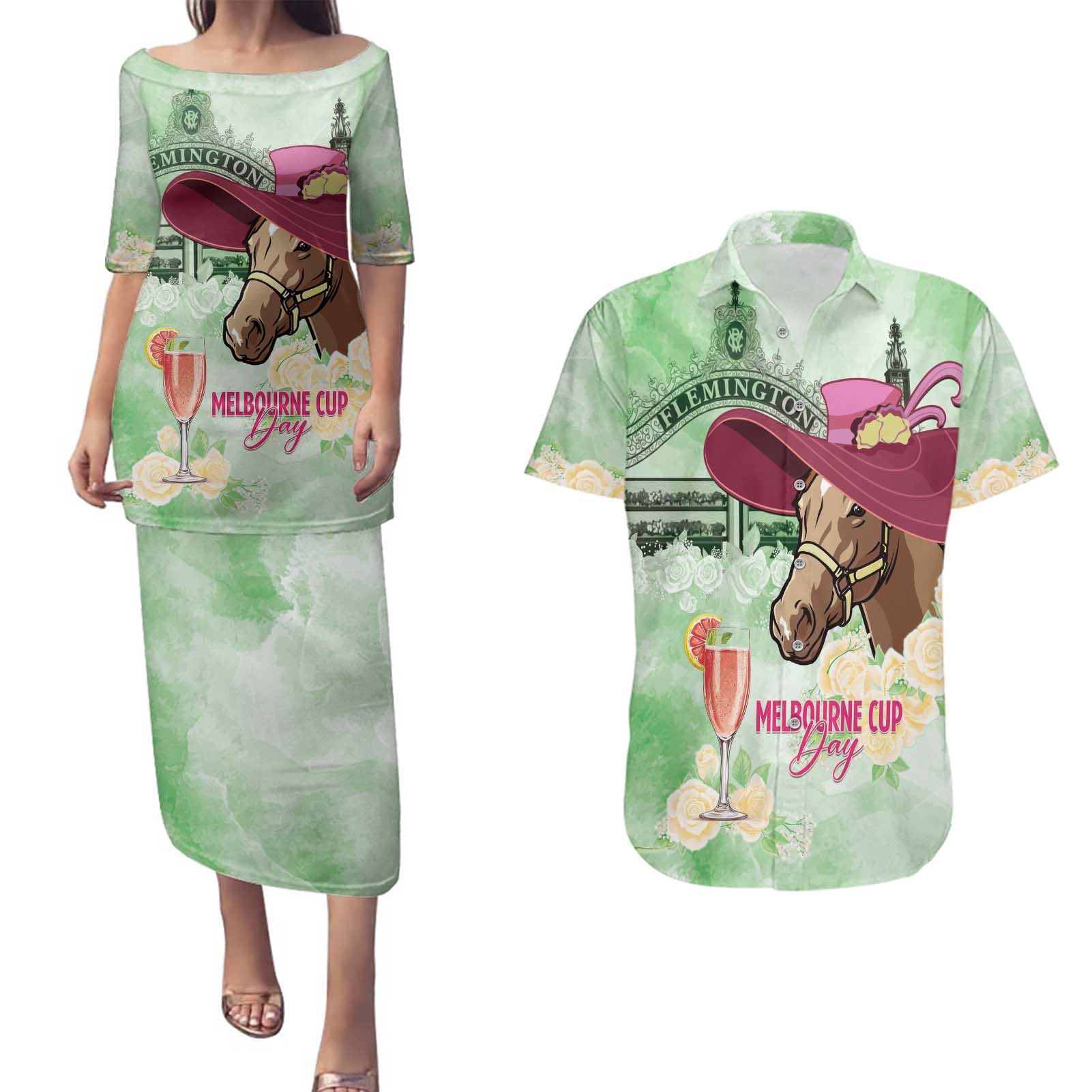 Australia Cup Melbourne Horse Racing Couples Matching Puletasi and Hawaiian Shirt Hats Heels & Horseshoes Yellow Roses - Aussie Hoodie