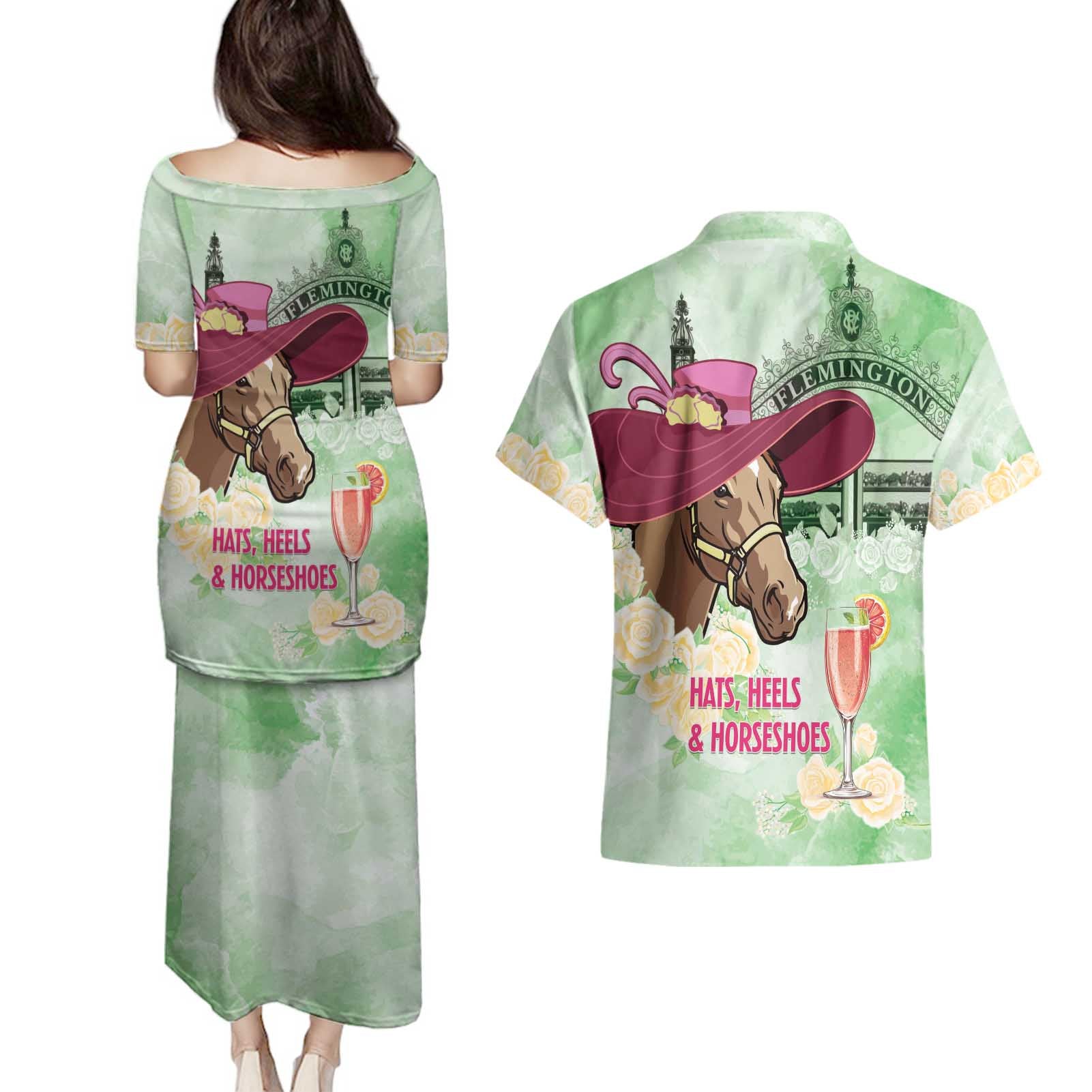 Australia Cup Melbourne Horse Racing Couples Matching Puletasi and Hawaiian Shirt Hats Heels & Horseshoes Yellow Roses - Aussie Hoodie
