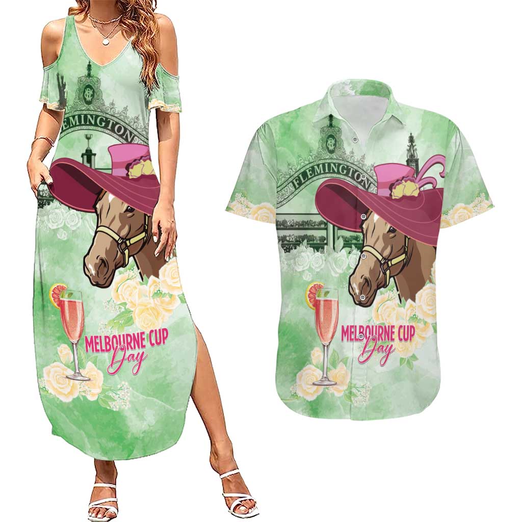 Australia Cup Melbourne Horse Racing Couples Matching Summer Maxi Dress and Hawaiian Shirt Hats Heels & Horseshoes Yellow Roses - Aussie Hoodie