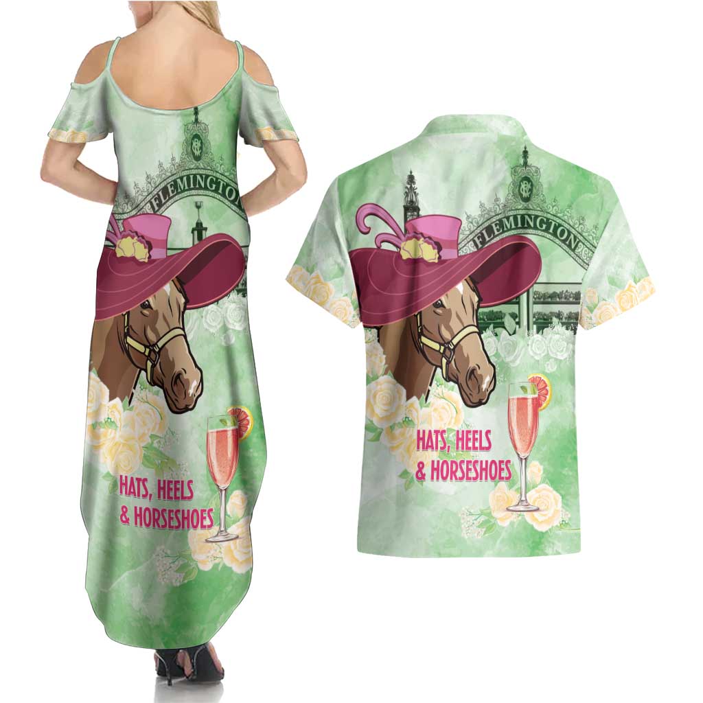 Australia Cup Melbourne Horse Racing Couples Matching Summer Maxi Dress and Hawaiian Shirt Hats Heels & Horseshoes Yellow Roses - Aussie Hoodie