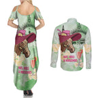 Australia Cup Melbourne Horse Racing Couples Matching Summer Maxi Dress and Long Sleeve Button Shirt Hats Heels & Horseshoes Yellow Roses - Aussie Hoodie