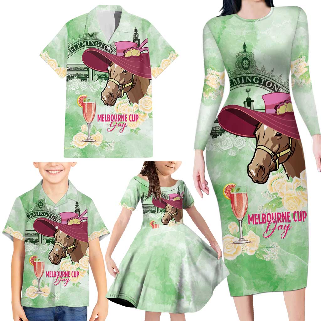 Australia Cup Melbourne Horse Racing Family Matching Long Sleeve Bodycon Dress and Hawaiian Shirt Hats Heels & Horseshoes Yellow Roses - Aussie Hoodie