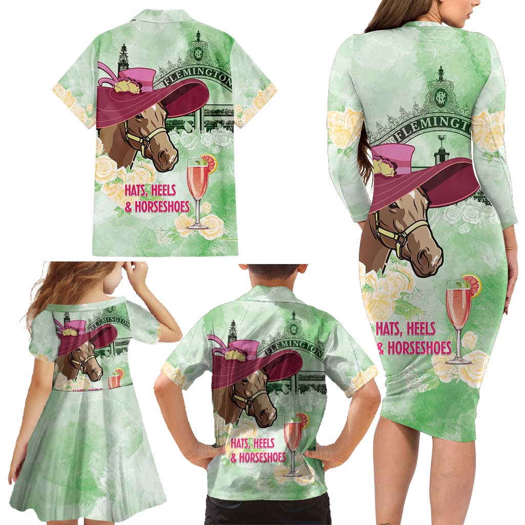 Australia Cup Melbourne Horse Racing Family Matching Long Sleeve Bodycon Dress and Hawaiian Shirt Hats Heels & Horseshoes Yellow Roses - Aussie Hoodie