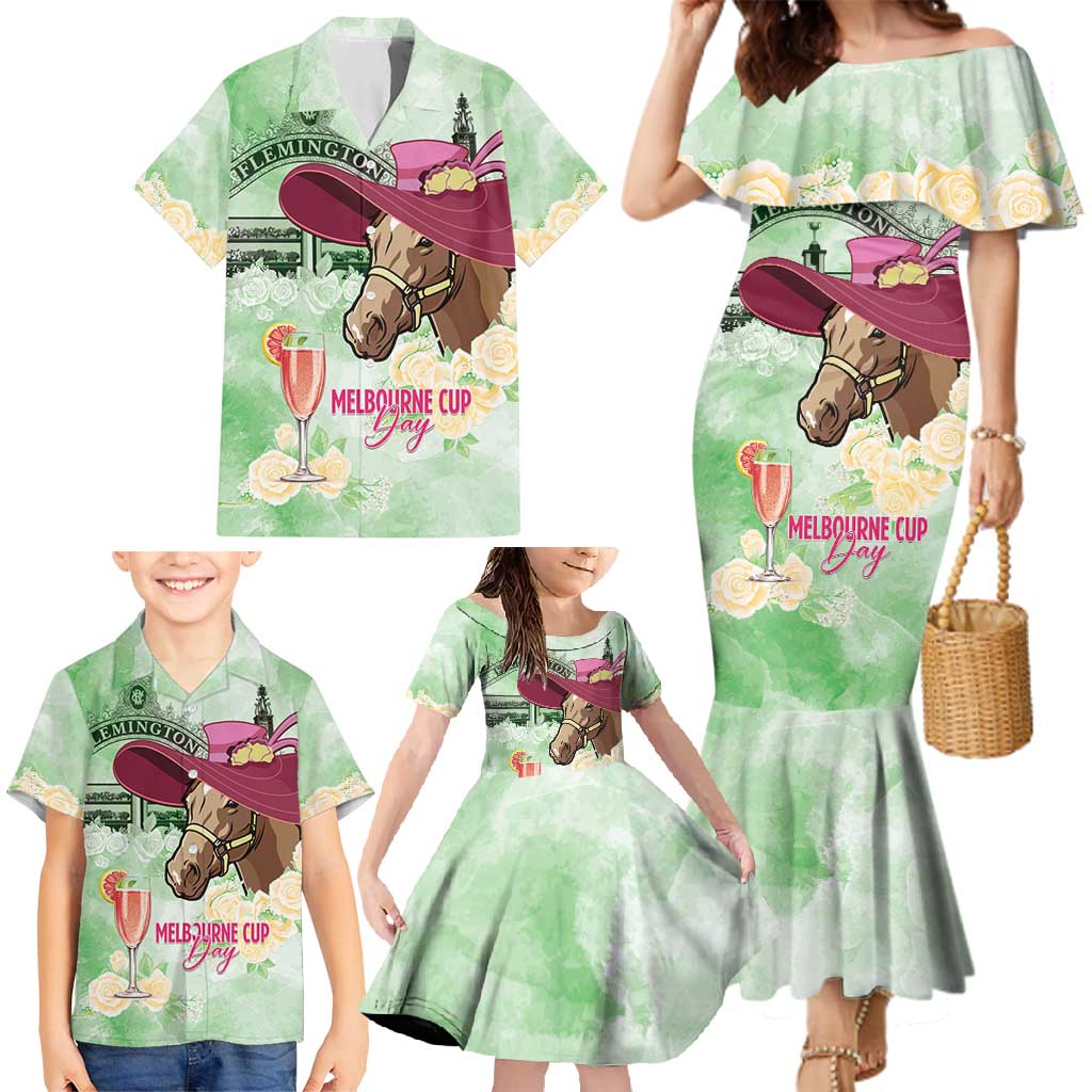 Australia Cup Melbourne Horse Racing Family Matching Mermaid Dress and Hawaiian Shirt Hats Heels & Horseshoes Yellow Roses - Aussie Hoodie