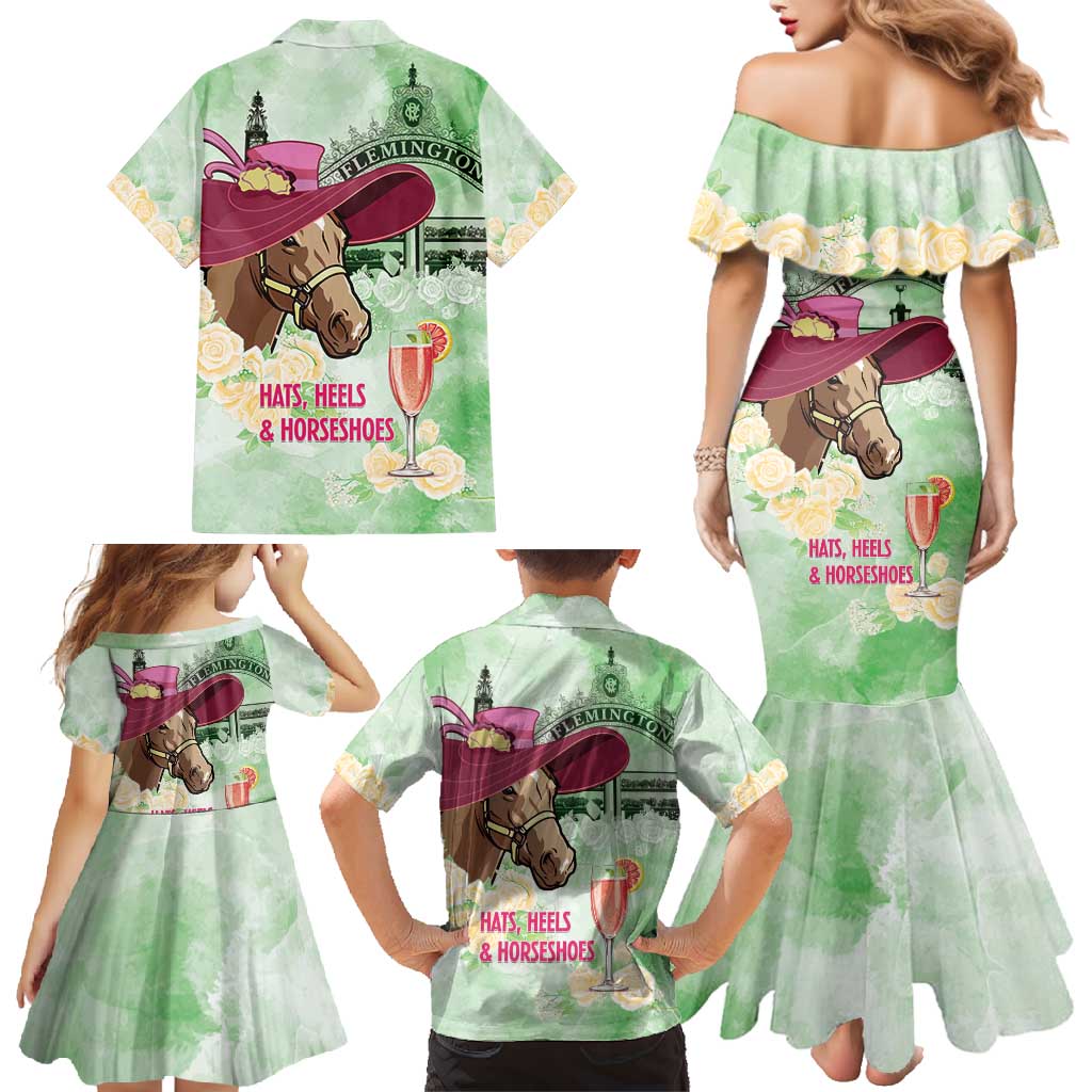 Australia Cup Melbourne Horse Racing Family Matching Mermaid Dress and Hawaiian Shirt Hats Heels & Horseshoes Yellow Roses - Aussie Hoodie