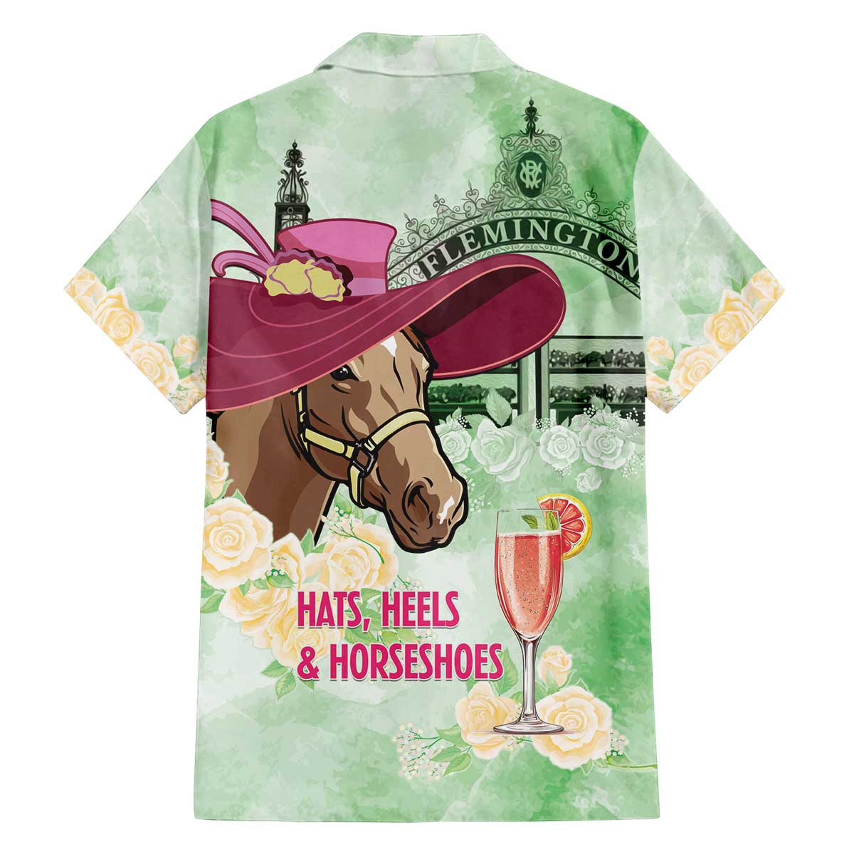 Australia Cup Melbourne Horse Racing Family Matching Off The Shoulder Long Sleeve Dress and Hawaiian Shirt Hats Heels & Horseshoes Yellow Roses - Aussie Hoodie