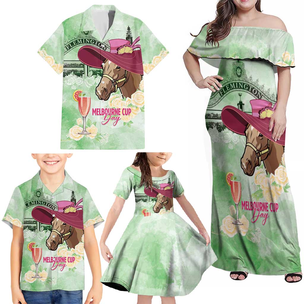 Australia Cup Melbourne Horse Racing Family Matching Off Shoulder Maxi Dress and Hawaiian Shirt Hats Heels & Horseshoes Yellow Roses - Aussie Hoodie