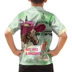 Australia Cup Melbourne Horse Racing Family Matching Off Shoulder Maxi Dress and Hawaiian Shirt Hats Heels & Horseshoes Yellow Roses - Aussie Hoodie