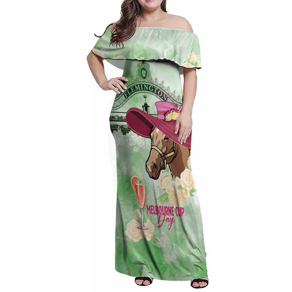 Australia Cup Melbourne Horse Racing Family Matching Off Shoulder Maxi Dress and Hawaiian Shirt Hats Heels & Horseshoes Yellow Roses - Aussie Hoodie