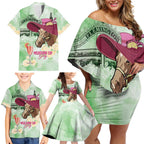 Australia Cup Melbourne Horse Racing Family Matching Off Shoulder Short Dress and Hawaiian Shirt Hats Heels & Horseshoes Yellow Roses - Aussie Hoodie
