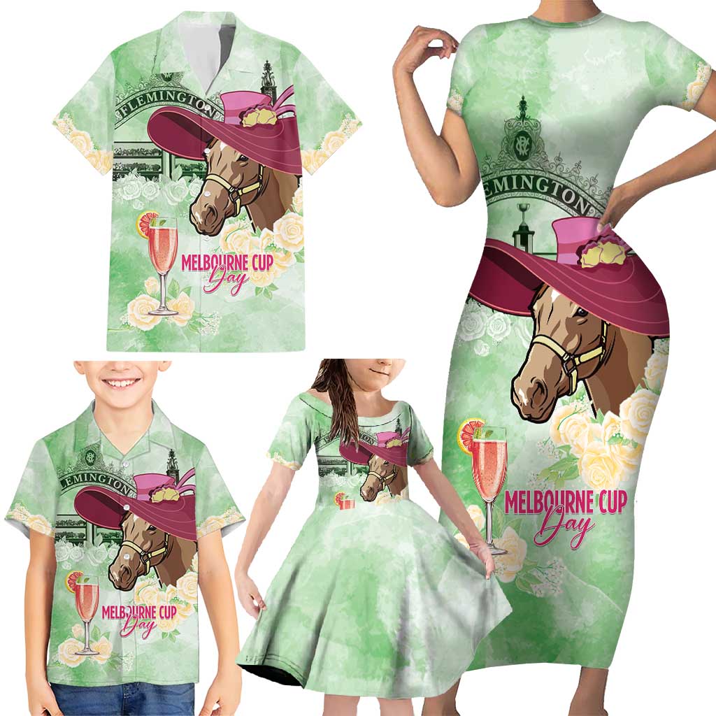 Australia Cup Melbourne Horse Racing Family Matching Short Sleeve Bodycon Dress and Hawaiian Shirt Hats Heels & Horseshoes Yellow Roses - Aussie Hoodie
