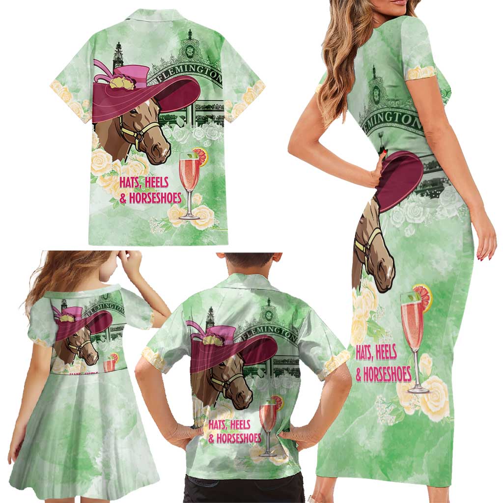 Australia Cup Melbourne Horse Racing Family Matching Short Sleeve Bodycon Dress and Hawaiian Shirt Hats Heels & Horseshoes Yellow Roses - Aussie Hoodie