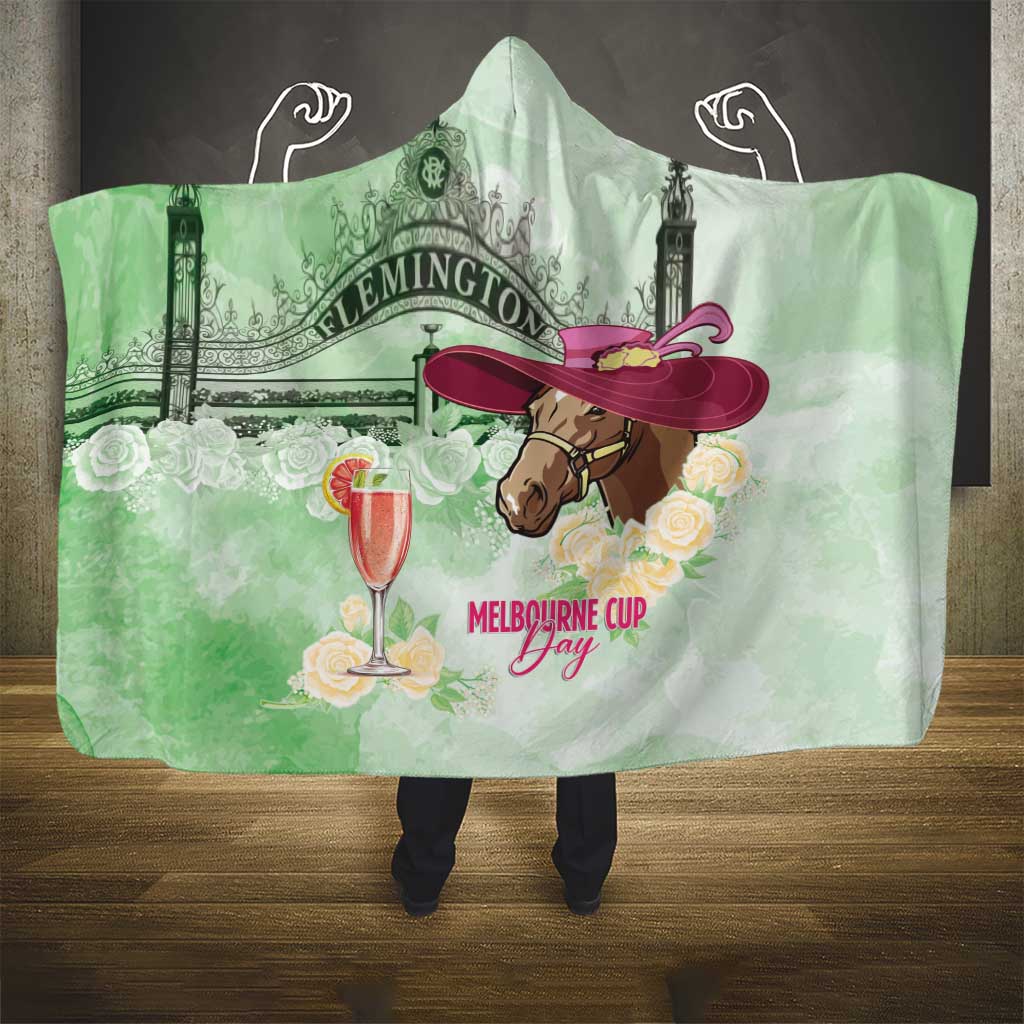 Australia Cup Melbourne Horse Racing Hooded Blanket Hats Heels & Horseshoes Yellow Roses - Aussie Hoodie