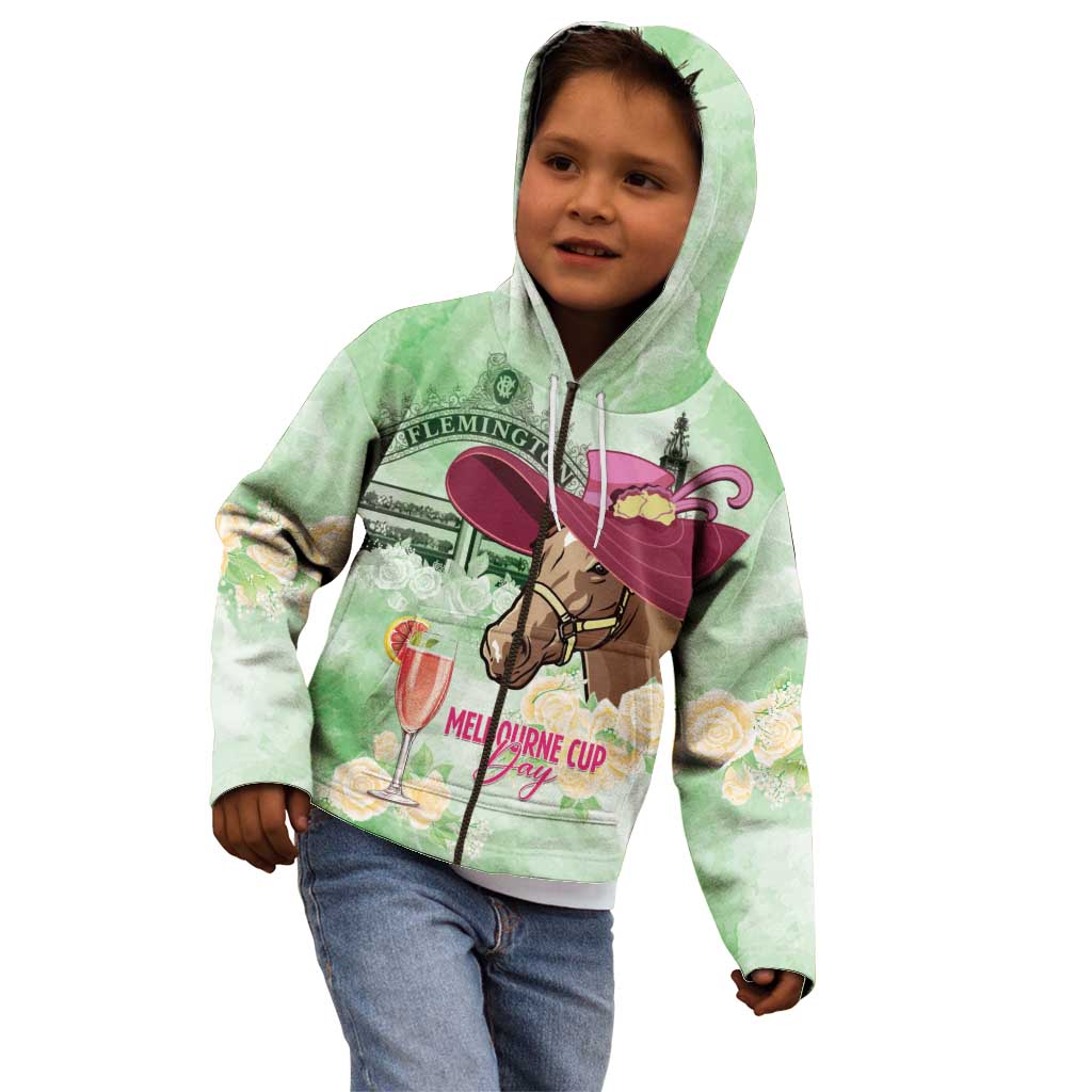 Australia Cup Melbourne Horse Racing Kid Hoodie Hats Heels & Horseshoes Yellow Roses - Aussie Hoodie