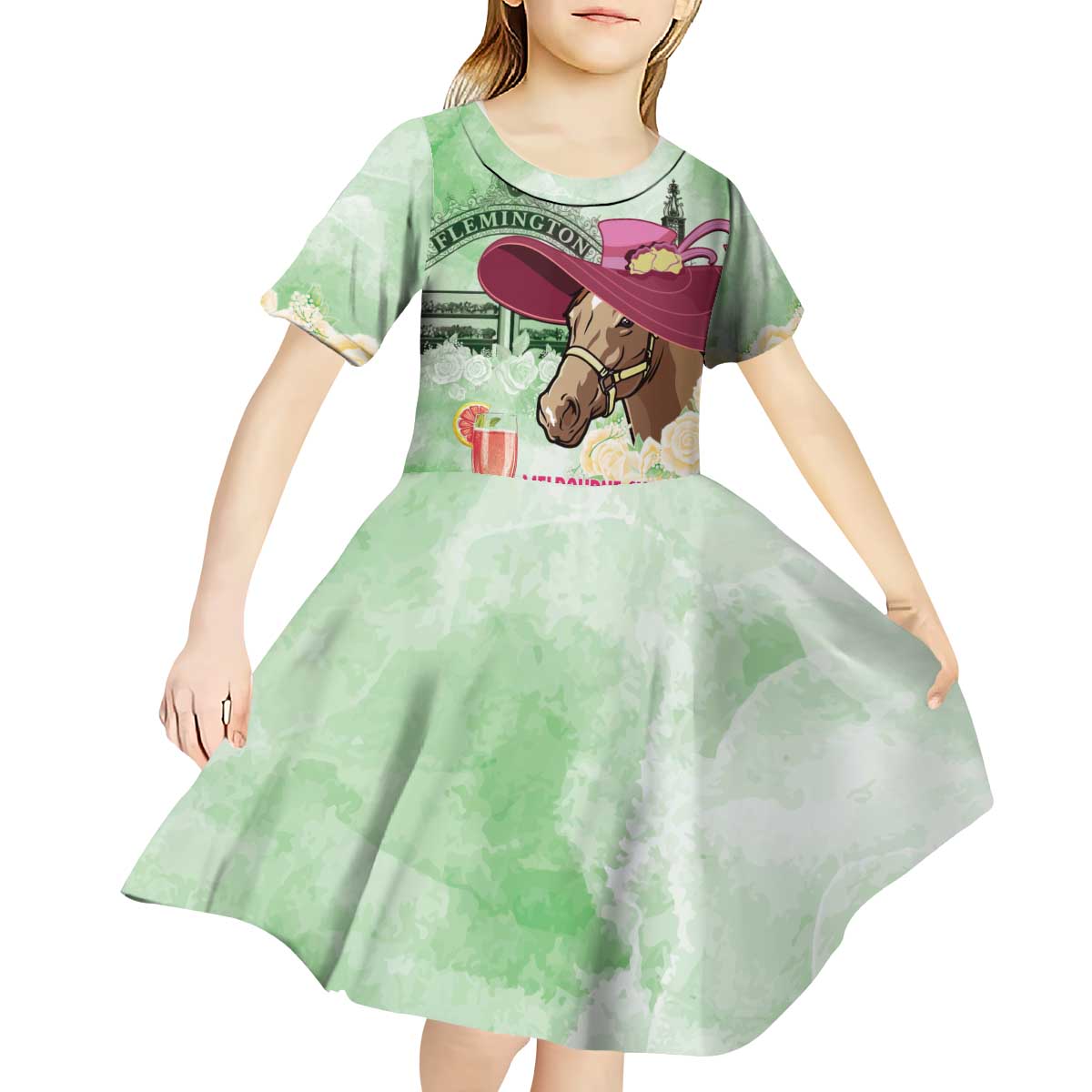 Australia Cup Melbourne Horse Racing Kid Short Sleeve Dress Hats Heels & Horseshoes Yellow Roses - Aussie Hoodie