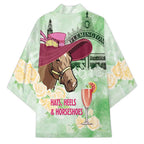 Australia Cup Melbourne Horse Racing Kimono Hats Heels & Horseshoes Yellow Roses - Aussie Hoodie