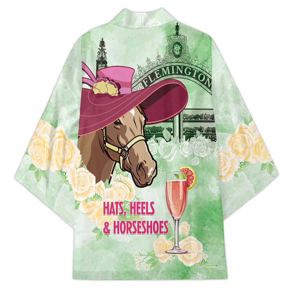 Australia Cup Melbourne Horse Racing Kimono Hats Heels & Horseshoes Yellow Roses - Aussie Hoodie