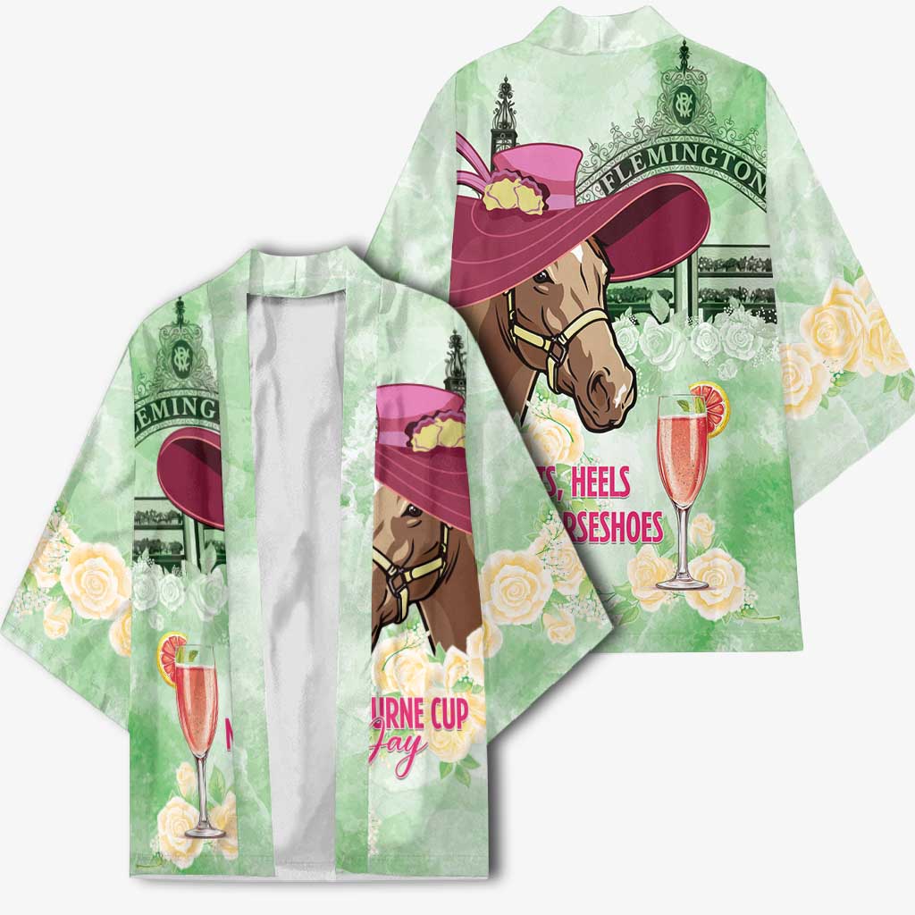 Australia Cup Melbourne Horse Racing Kimono Hats Heels & Horseshoes Yellow Roses - Aussie Hoodie