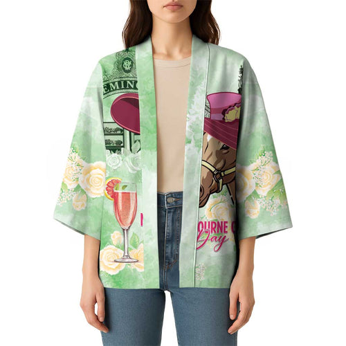 Australia Cup Melbourne Horse Racing Kimono Hats Heels & Horseshoes Yellow Roses - Aussie Hoodie