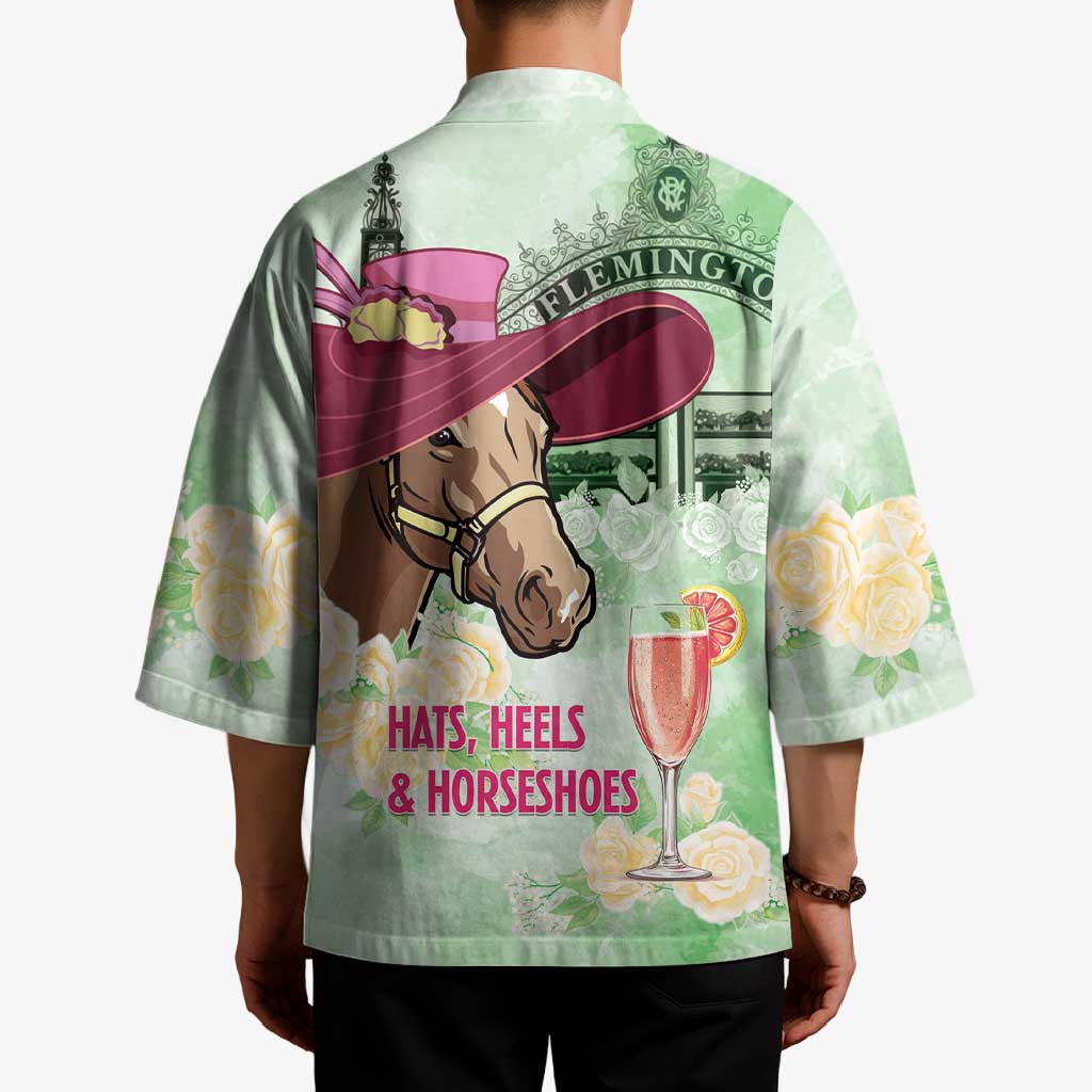 Australia Cup Melbourne Horse Racing Kimono Hats Heels & Horseshoes Yellow Roses - Aussie Hoodie