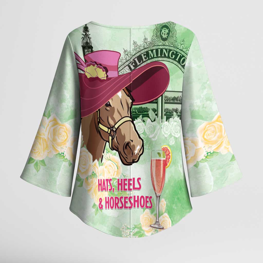 Australia Cup Melbourne Horse Racing Kimono Sleeve Blouse Hats Heels & Horseshoes Yellow Roses - Aussie Hoodie