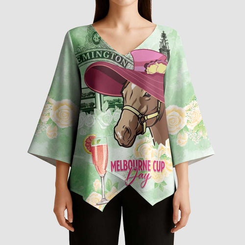Australia Cup Melbourne Horse Racing Kimono Sleeve Blouse Hats Heels & Horseshoes Yellow Roses - Aussie Hoodie