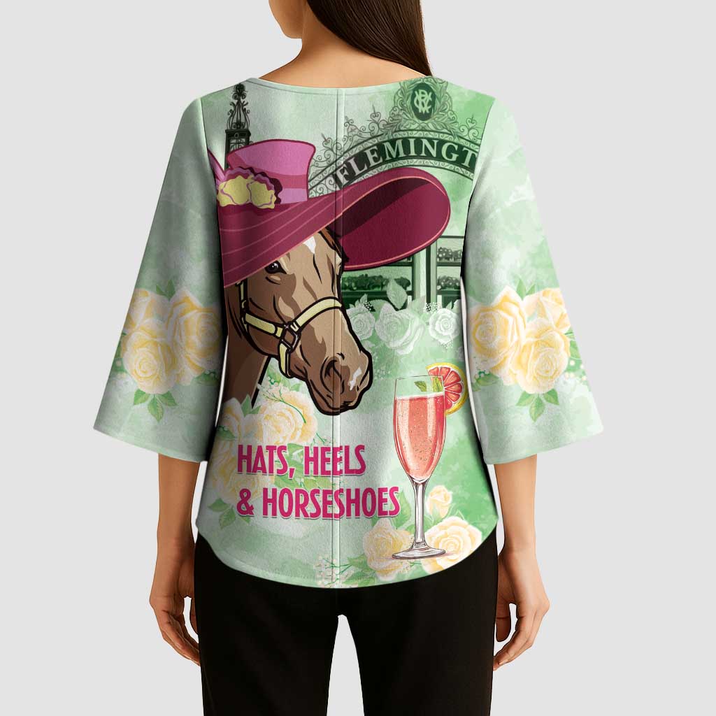 Australia Cup Melbourne Horse Racing Kimono Sleeve Blouse Hats Heels & Horseshoes Yellow Roses - Aussie Hoodie