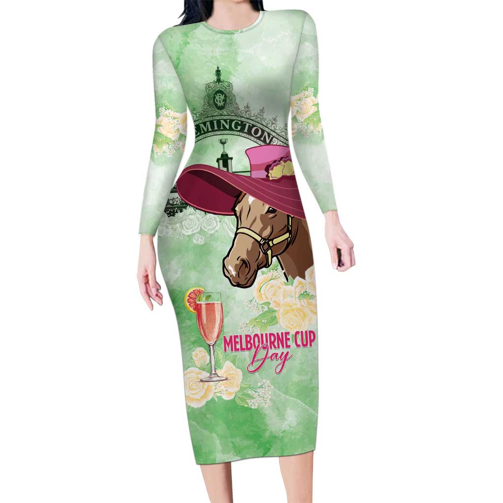 Australia Cup Melbourne Horse Racing Long Sleeve Bodycon Dress Hats Heels & Horseshoes Yellow Roses - Aussie Hoodie