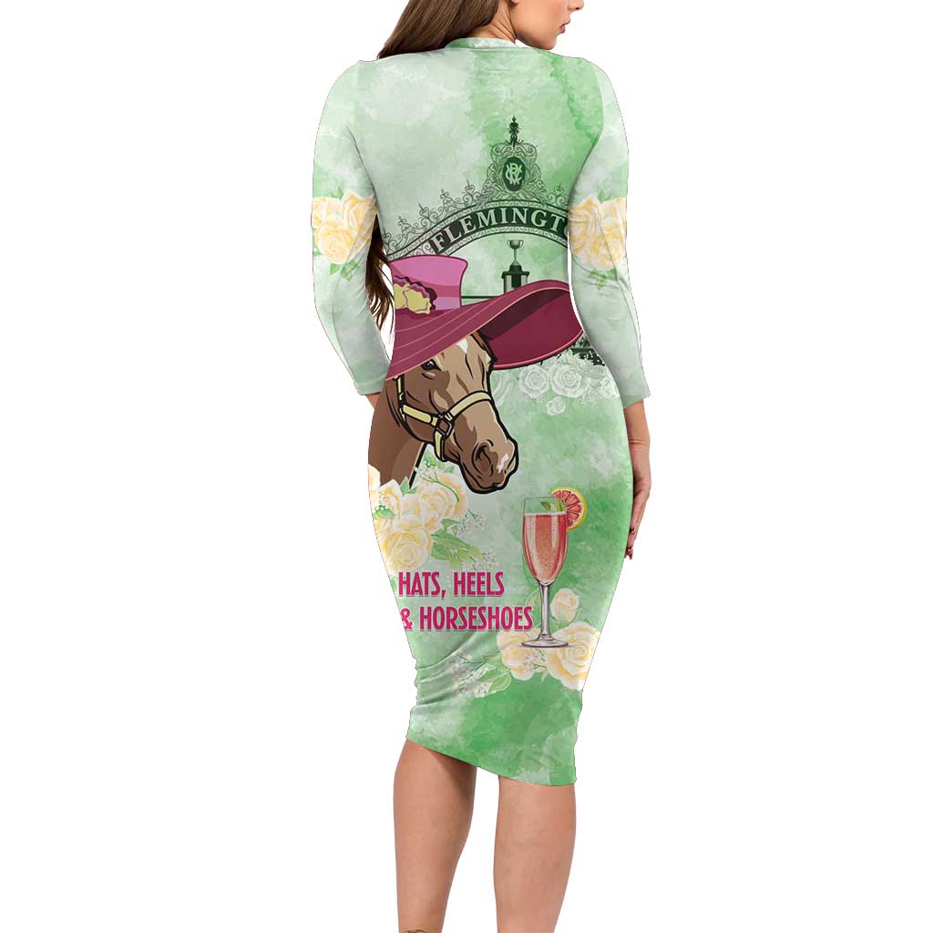 Australia Cup Melbourne Horse Racing Long Sleeve Bodycon Dress Hats Heels & Horseshoes Yellow Roses - Aussie Hoodie