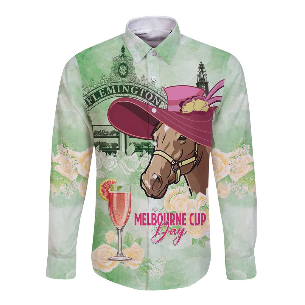Australia Cup Melbourne Horse Racing Long Sleeve Button Shirt Hats Heels & Horseshoes Yellow Roses - Aussie Hoodie