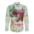 Australia Cup Melbourne Horse Racing Long Sleeve Button Shirt Hats Heels & Horseshoes Yellow Roses - Aussie Hoodie