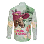 Australia Cup Melbourne Horse Racing Long Sleeve Button Shirt Hats Heels & Horseshoes Yellow Roses - Aussie Hoodie