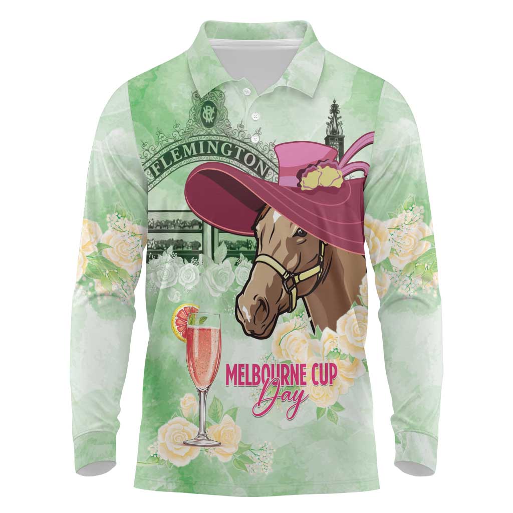 Australia Cup Melbourne Horse Racing Long Sleeve Polo Shirt Hats Heels & Horseshoes Yellow Roses - Aussie Hoodie