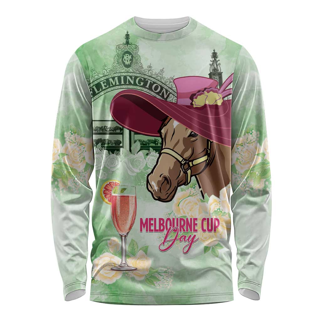 Australia Cup Melbourne Horse Racing Long Sleeve Shirt Hats Heels & Horseshoes Yellow Roses - Aussie Hoodie