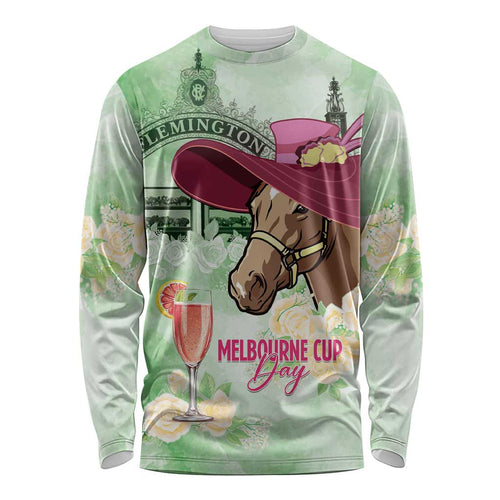 Australia Cup Melbourne Horse Racing Long Sleeve Shirt Hats Heels & Horseshoes Yellow Roses - Aussie Hoodie