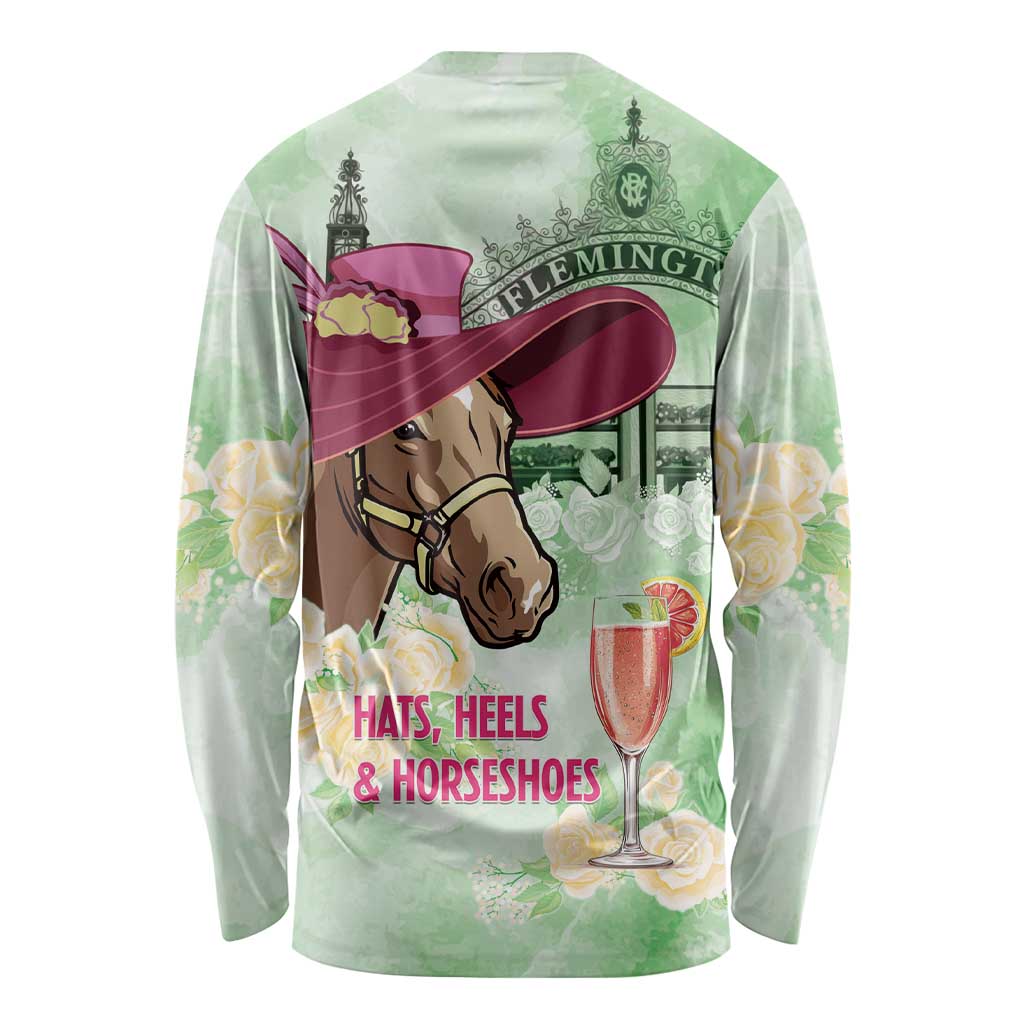Australia Cup Melbourne Horse Racing Long Sleeve Shirt Hats Heels & Horseshoes Yellow Roses - Aussie Hoodie