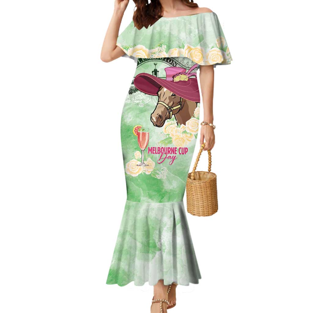 Australia Cup Melbourne Horse Racing Mermaid Dress Hats Heels & Horseshoes Yellow Roses - Aussie Hoodie