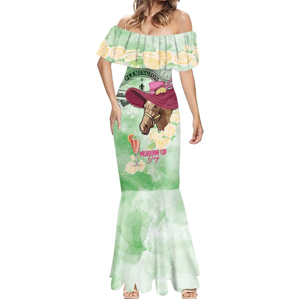 Australia Cup Melbourne Horse Racing Mermaid Dress Hats Heels & Horseshoes Yellow Roses - Aussie Hoodie