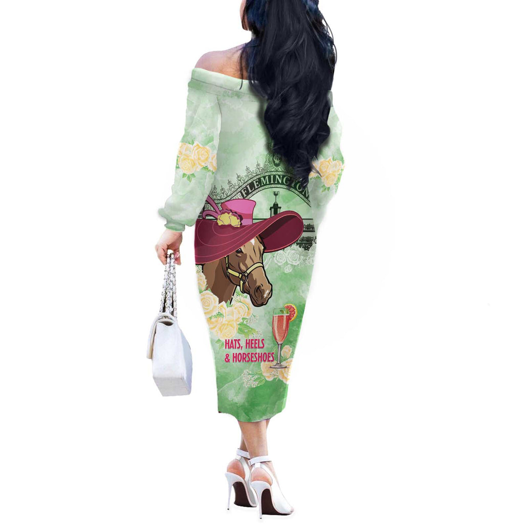 Australia Cup Melbourne Horse Racing Off The Shoulder Long Sleeve Dress Hats Heels & Horseshoes Yellow Roses - Aussie Hoodie