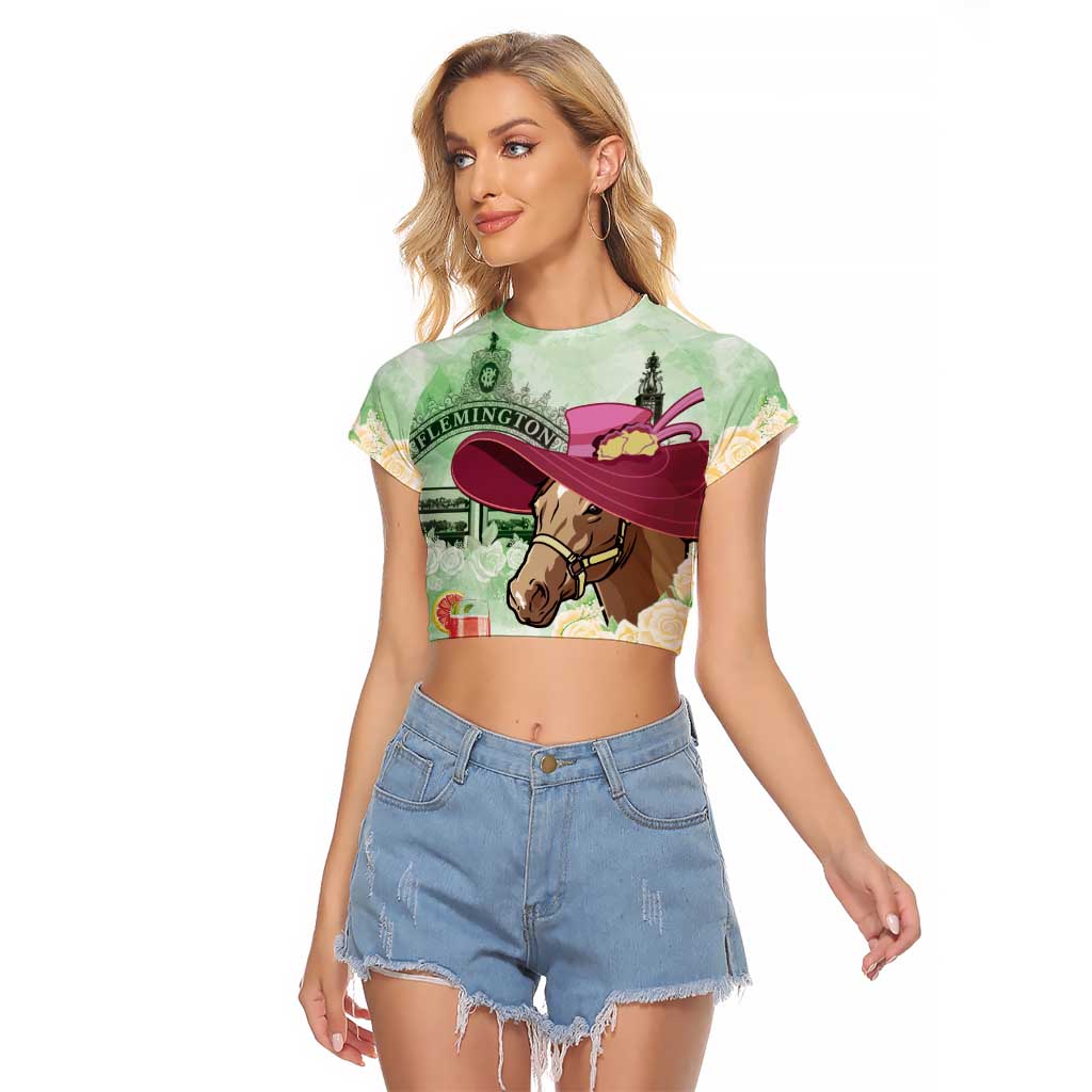 Australia Cup Melbourne Horse Racing Raglan Cropped T Shirt Hats Heels & Horseshoes Yellow Roses - Aussie Hoodie