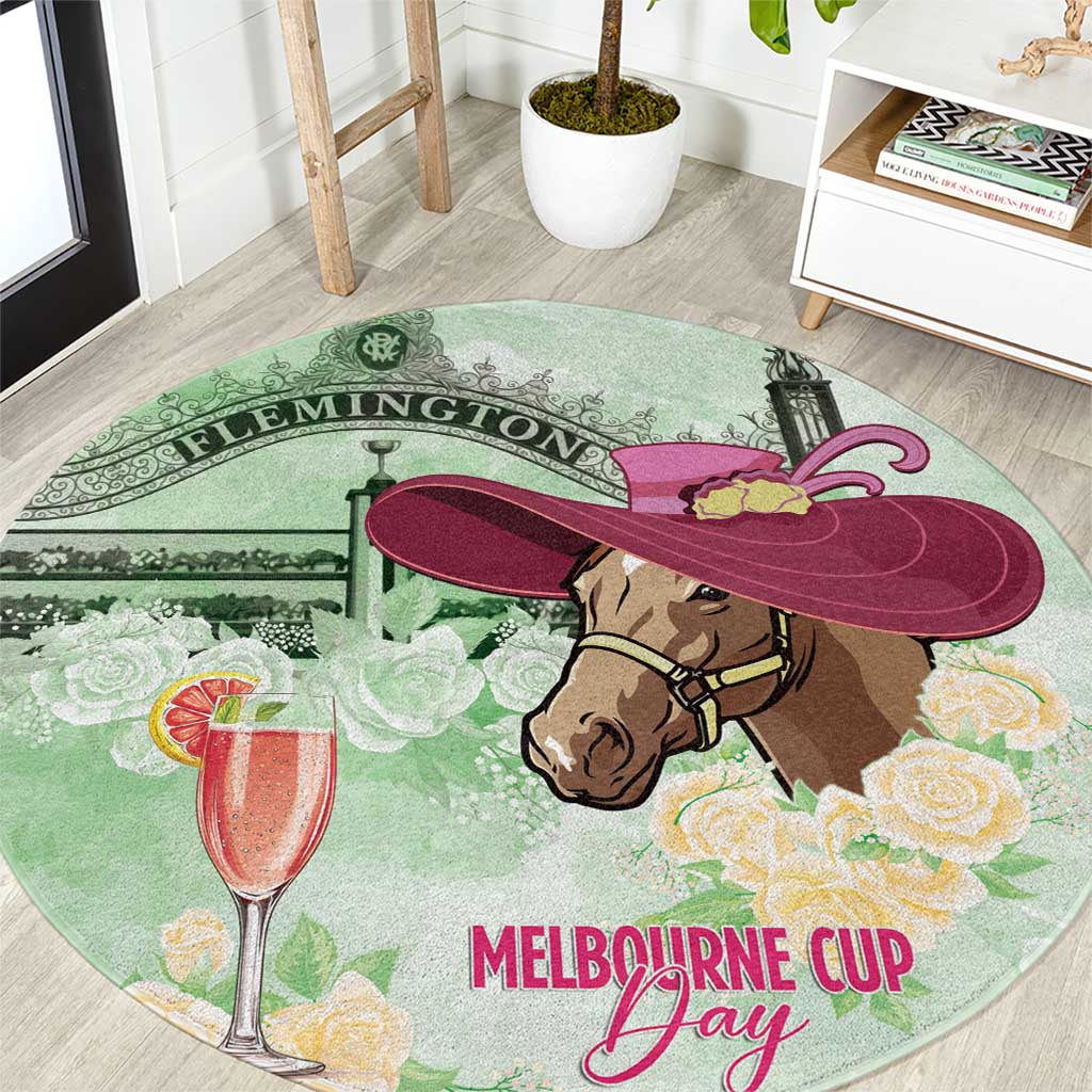 Australia Cup Melbourne Horse Racing Round Carpet Hats Heels & Horseshoes Yellow Roses - Aussie Hoodie