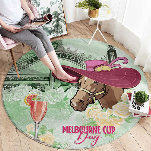 Australia Cup Melbourne Horse Racing Round Carpet Hats Heels & Horseshoes Yellow Roses - Aussie Hoodie