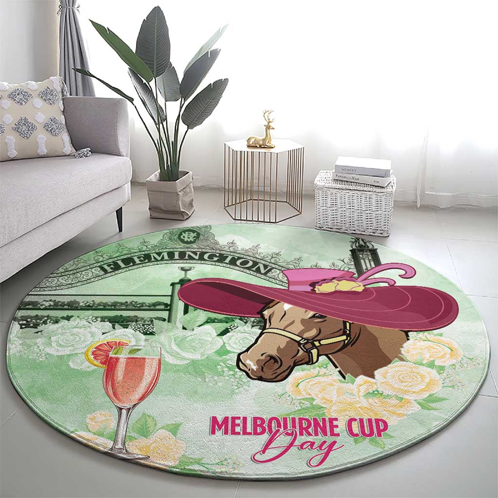 Australia Cup Melbourne Horse Racing Round Carpet Hats Heels & Horseshoes Yellow Roses - Aussie Hoodie